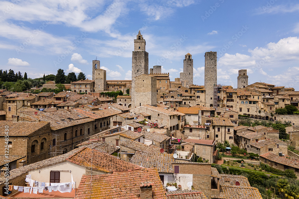 Fototapeta premium Drone photo of the town of San Gimignano in Tuscany of Italy.