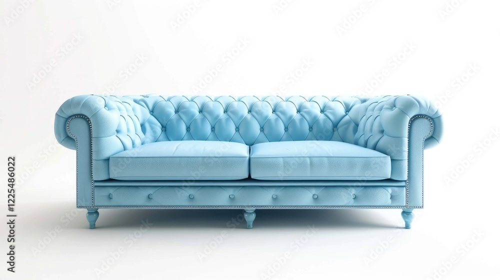 Fototapeta premium Light blue Chester-style sofa for upscale loft interior on white backdrop