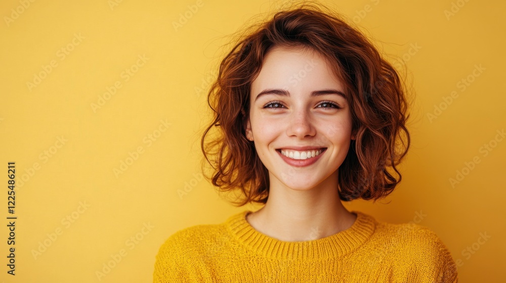 Fototapeta premium Person smiling warmly bright background clean layout copy space