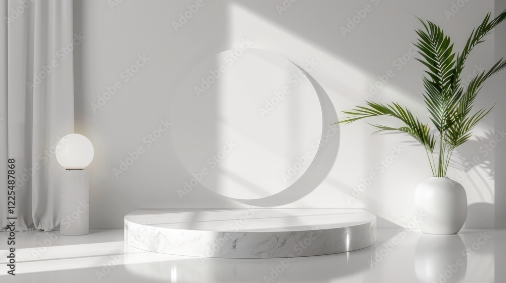 Fototapeta premium Minimal white podium template for cosmetic product presentation.