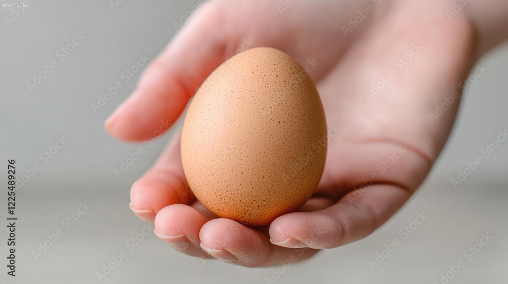 Hand holding brown egg, simple background, food photography, recipe illustration Hand holding brown egg, simple background, food photography, recipe illustration