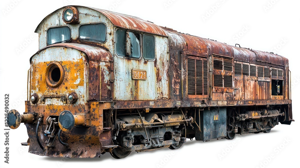 Obraz premium Rusty Relic: A Vintage Locomotive Abandoned to Time