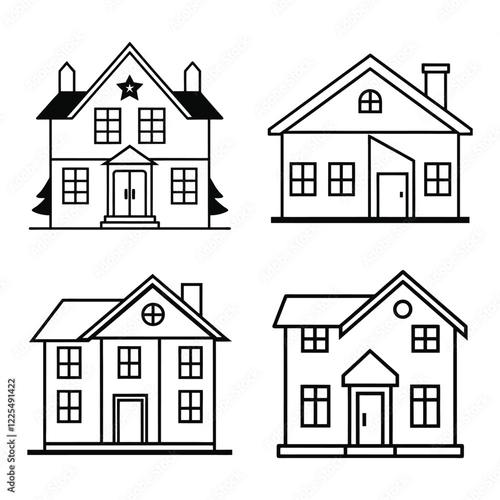 Vector Illustration of Duplex House in Black Outline Vector Illustration of Duplex House in Black Outline