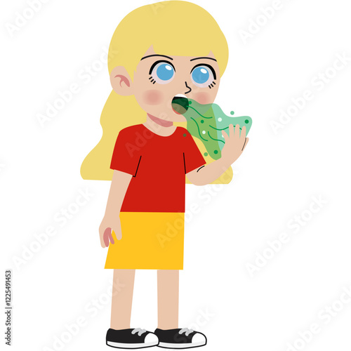 Girl check bad breath in mouth