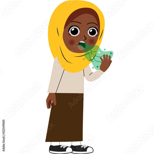 Hijab girl check bad breath in mouth