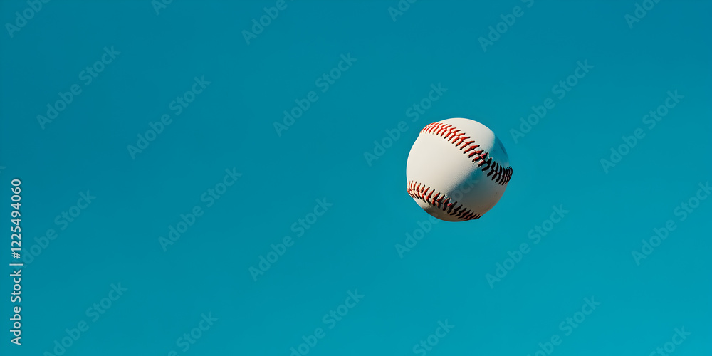 A baseball soaring through a bright blue sky, its red seams spinning visibly.
A baseball soaring through a bright blue sky, its red seams spinning visibly.