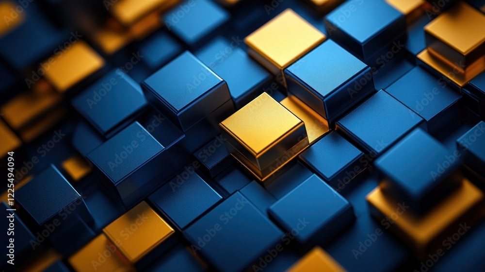 Golden cubes amidst blue, digital background, abstract texture, tech design Golden cubes amidst blue, digital background, abstract texture, tech design