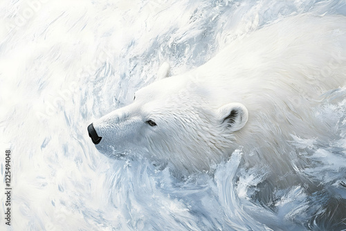 Close-up of a polar beara??s white fur blending into the Arctic ice, capturing the harsh ecosystem photo