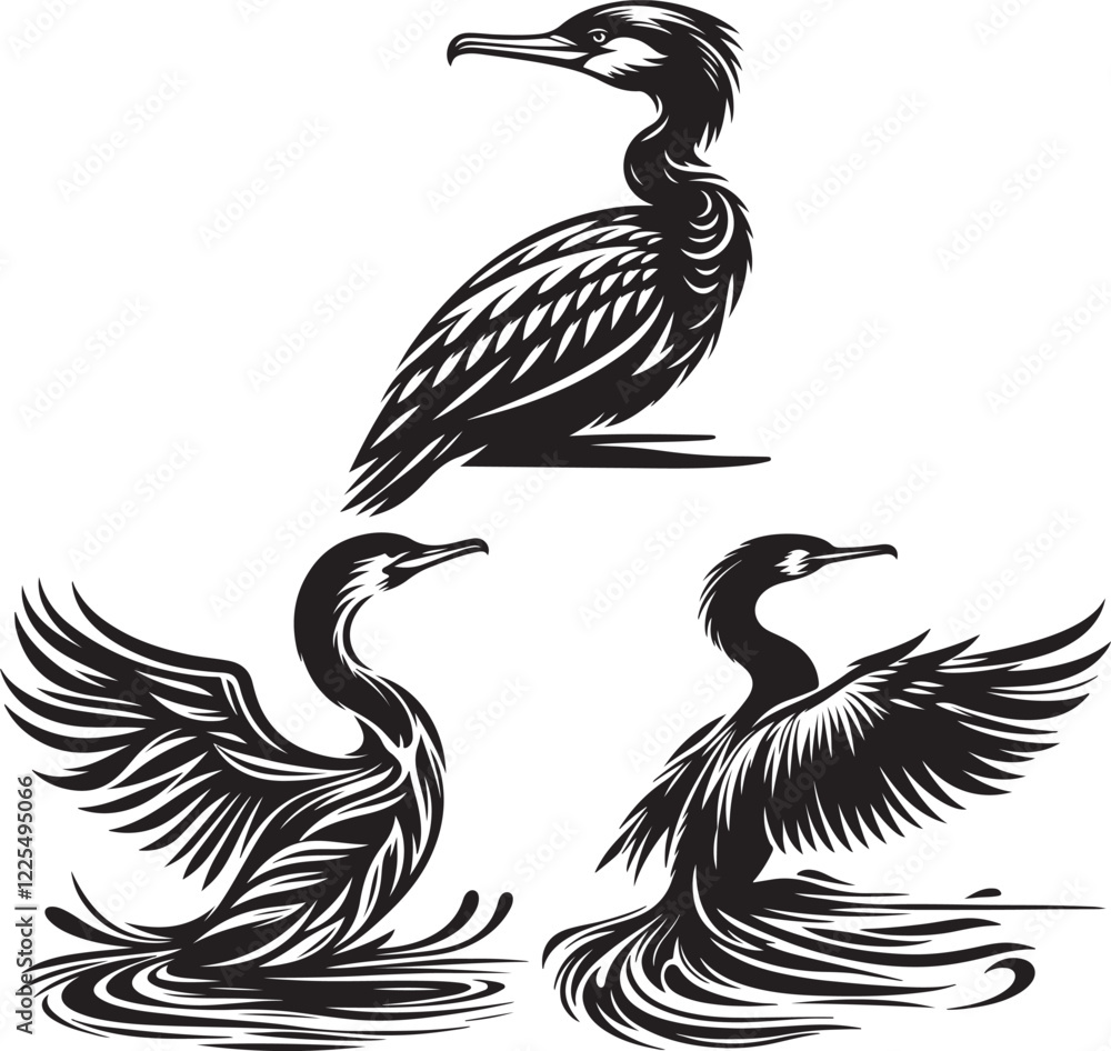 Fototapeta premium Crane flying done in retro woodcut vector image