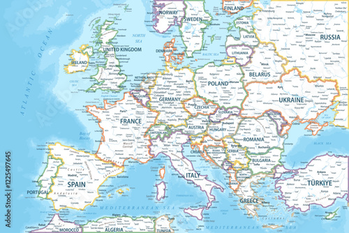 Europe - Highly Detailed Colored Vector Map of the Europe. Ideally for the Print Posters