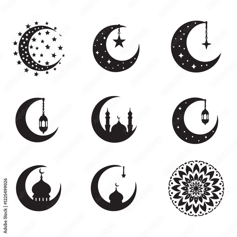 Elegant Crescent Moon Icon Collection Stylish Crescent Moon Icon Designs Beautiful Crescent Moon Icons for Ramadan Elegant Crescent Moon Icon Collection Stylish Crescent Moon Icon Designs Beautiful Crescent Moon Icons for Ramadan