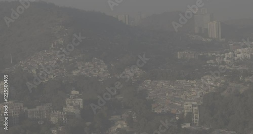 Barve Nagar, Ghatkopar West, Mumbai, Maharashtra, India. Mumbai Metropolitan Region. Aerial View From Airplane Window On View of the Mumbai suburb district. Evening morning sunset sunrise light photo