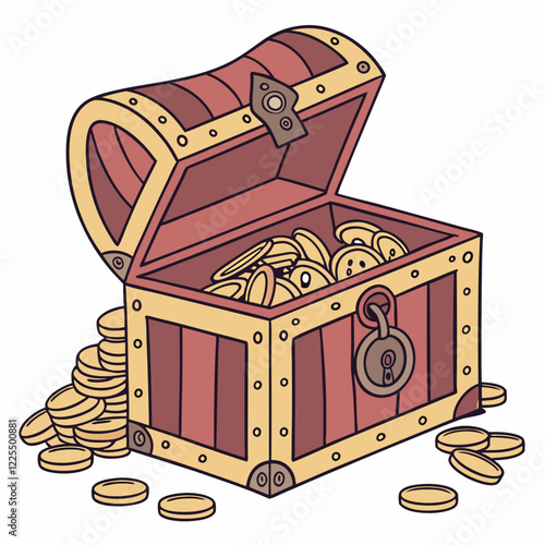 Stylized treasure chest overflowing with gold coins.