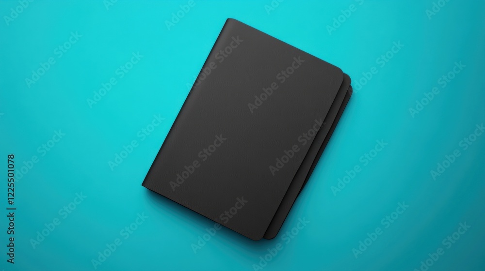 Black Notebook on a Bright Blue Background Black Notebook on a Bright Blue Background