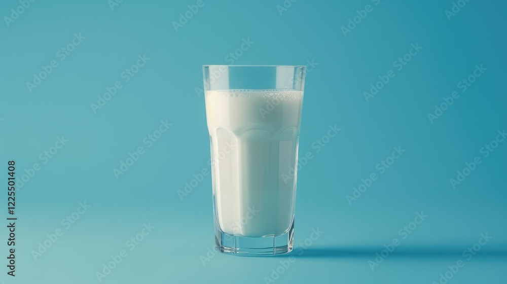 World Milk Day: Organic Milk in Glass on Blue Background World Milk Day: Organic Milk in Glass on Blue Background