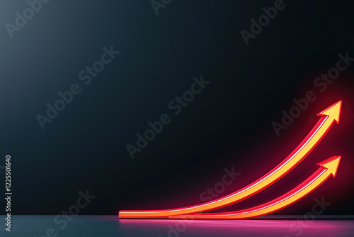 Two glowing red arrows curve upward against dark background, symbolizing growth and progress. vibrant light creates striking contrast, emphasizing concept of advancement and success