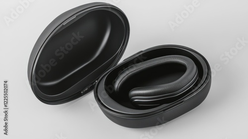 Black Headphones Resting Inside Protective Carrying Case photo