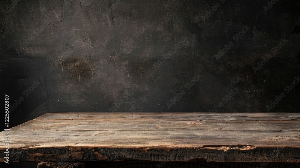 Aged wooden table against dark backdrop. Aged wooden table against dark backdrop.