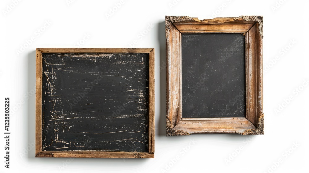 Fototapeta premium Antique wooden picture frame chalkboard as a menu on white background