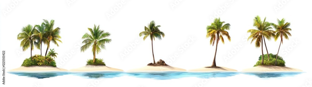 Five Tropical Islands With Palm Trees And Beaches Five Tropical Islands With Palm Trees And Beaches