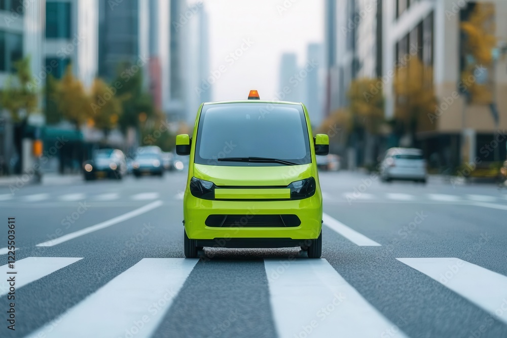 Obraz premium autonomous delivery eco-friendly vehicles technology. Collaborative urban networks integrating autonomous eco-friendly vehicles for seamless green logistics