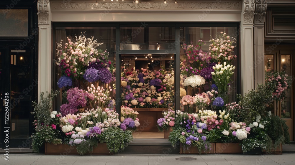 Fototapeta premium Fresh Flowers Displayed in a Storefront