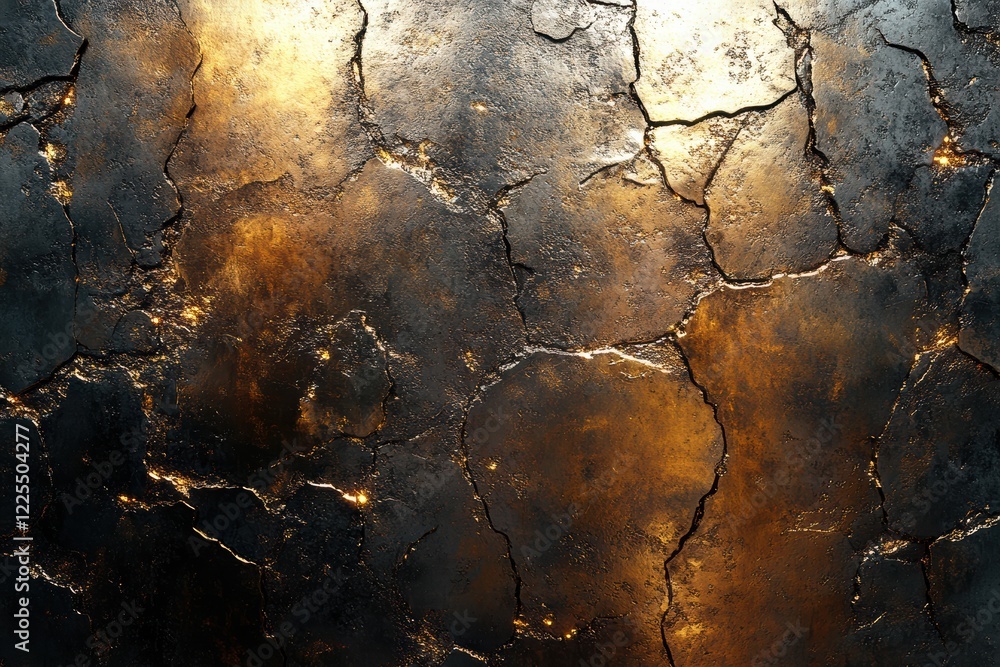 Fototapeta premium Metal texture featuring scratches and shiny highlights with a dramatic cracked surface