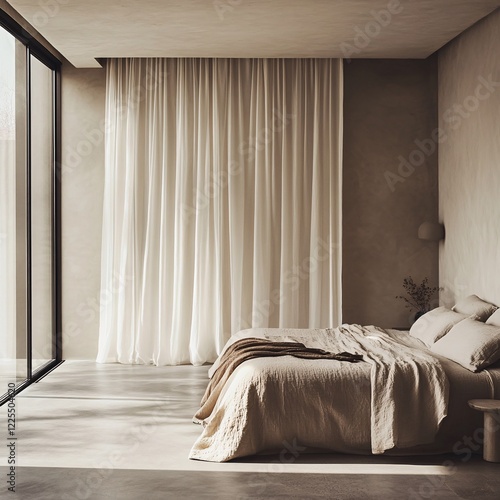 Modern Minimalist Bedroom with Natural Light and Soft Textures
