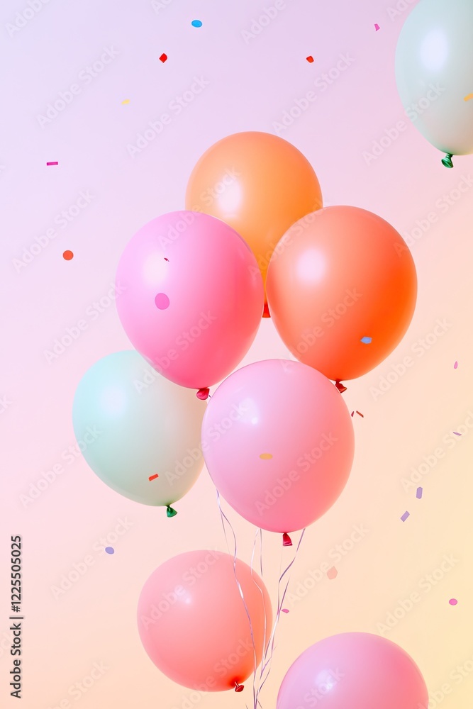 whimsical collage of colorful balloons sparkling confetti and abstract geometric shapes floating against soft pastel whimsical collage of colorful balloons sparkling confetti and abstract geometric shapes floating against soft pastel