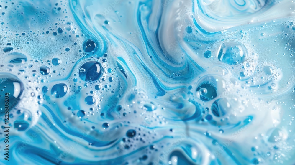 Blue serum with textured bubbles close-up in skincare product. Blue serum with textured bubbles close-up in skincare product.