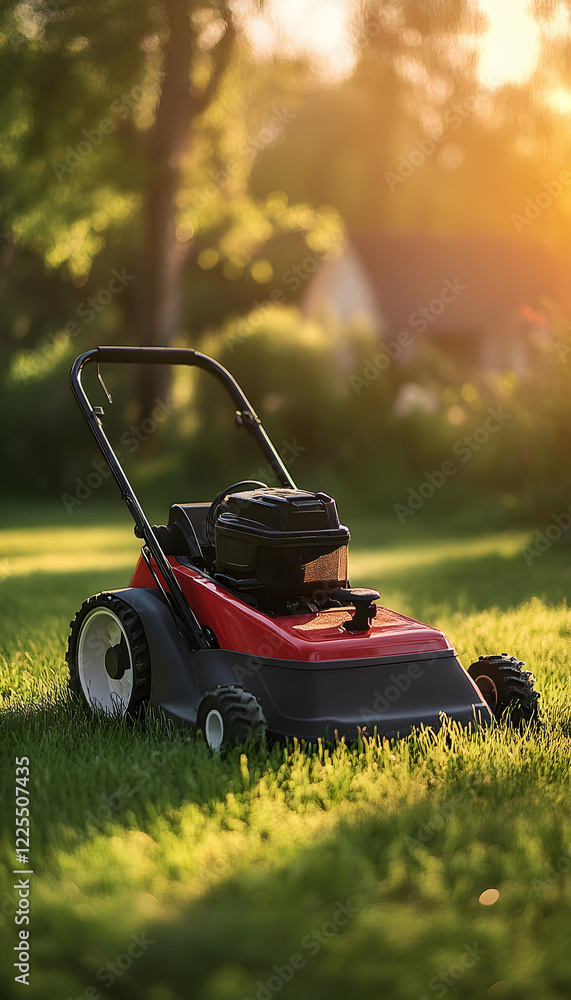Fototapeta premium Lawn mower on a background -