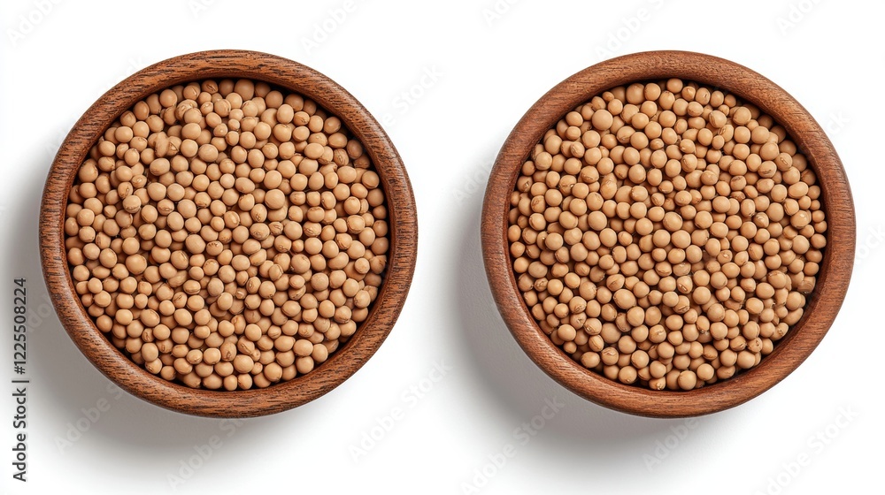 Two Wooden Bowls Filled with Soybeans Two Wooden Bowls Filled with Soybeans