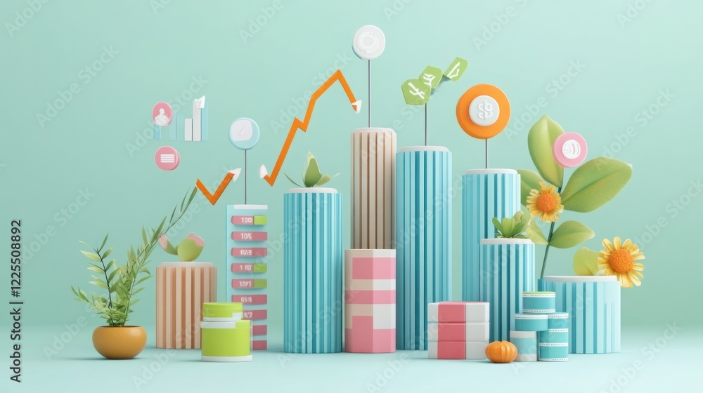 Abstract Financial Growth Chart With Pastel Colors And Plants Abstract Financial Growth Chart With Pastel Colors And Plants