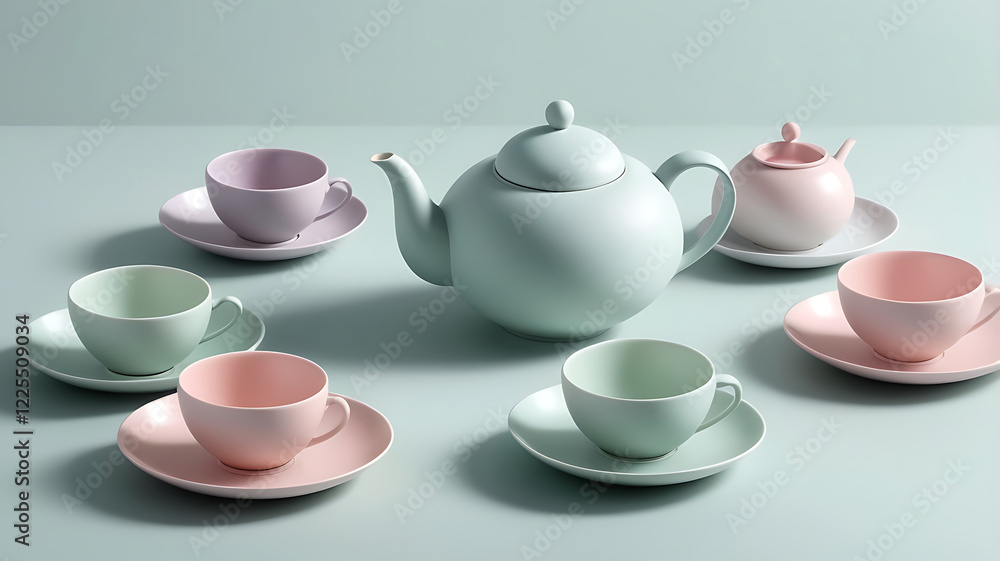 Close up of the perfect blend of elegance and simplicity pastel afternoon tea sets on coloured background. Close up of the perfect blend of elegance and simplicity pastel afternoon tea sets on coloured background.