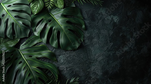 Dark natural backdrop with tropical leaf