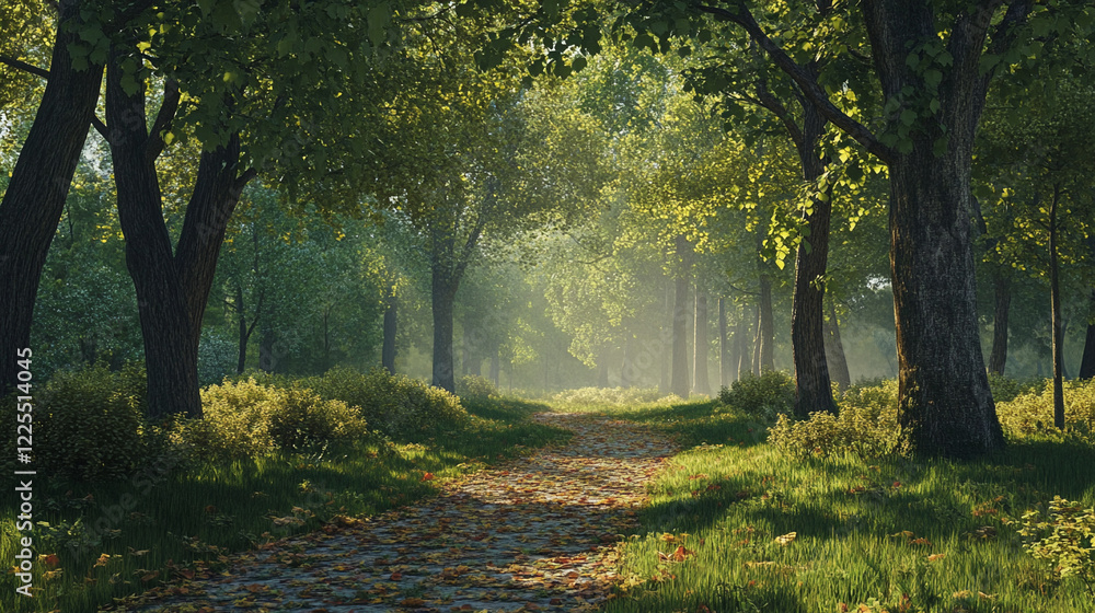 Fototapeta premium Scenic Road Trip Through green Forest.ai generation 