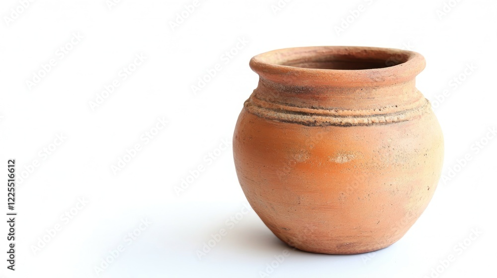 A rustic terracotta pot sits on a white background A rustic terracotta pot sits on a white background