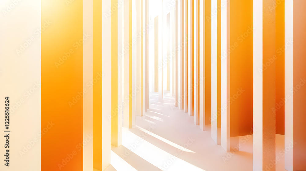 Obraz premium Abstract architectural background, vertical geometric shapes, sun reflection.