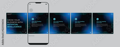 LinkedIn Carousel Post Design, editable social media Instagram carousel post, artificial intelligence carousel post template, eps 10