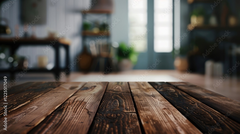 Ideal for promoting products: wooden table in blurred Scandinavian setting. Ideal for promoting products: wooden table in blurred Scandinavian setting.