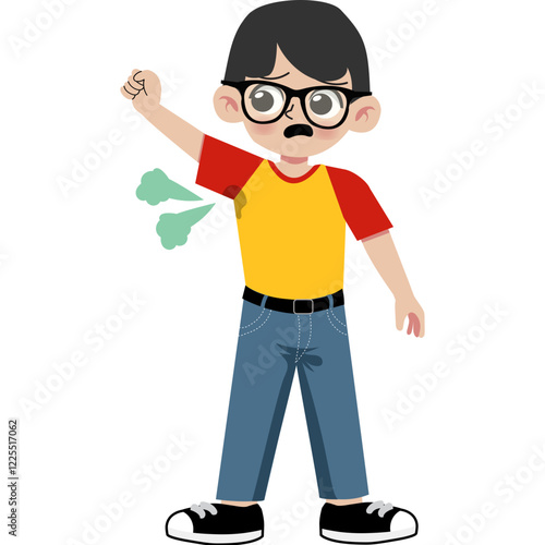 Boy with smelly armpit