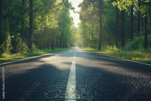 Scenic Road Trip Through green Forest. ai generation
