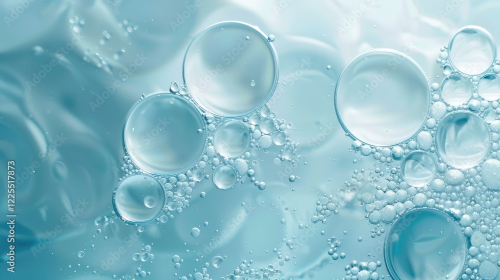 Light blue abstract background with oil circles and water bubbles macro view. Light blue abstract background with oil circles and water bubbles macro view.