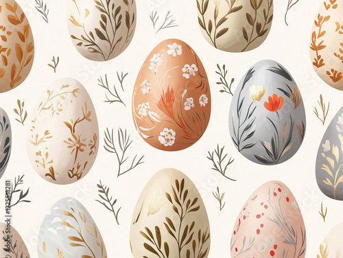 Seamless pattern with eggs, spring paper pattern, holiday, Easter. ai generation 