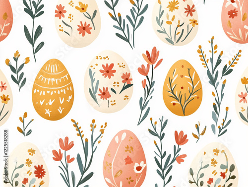 Seamless pattern with eggs, spring paper pattern, holiday, Easter. ai generation