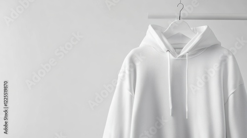 Blank White Hoodie Hanging On A Clothes Hanger photo