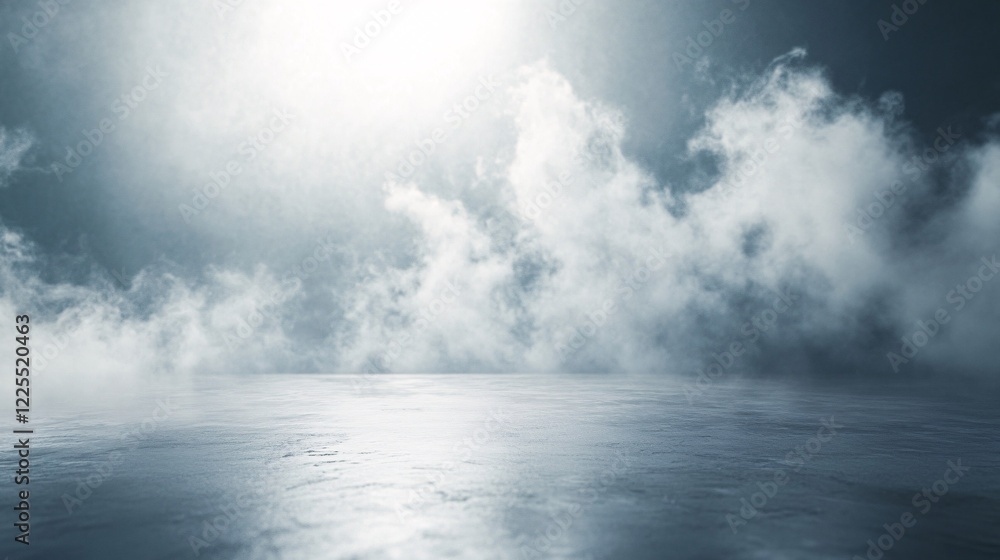 Empty concrete floor reflecting bright light with smoke or fog background Empty concrete floor reflecting bright light with smoke or fog background