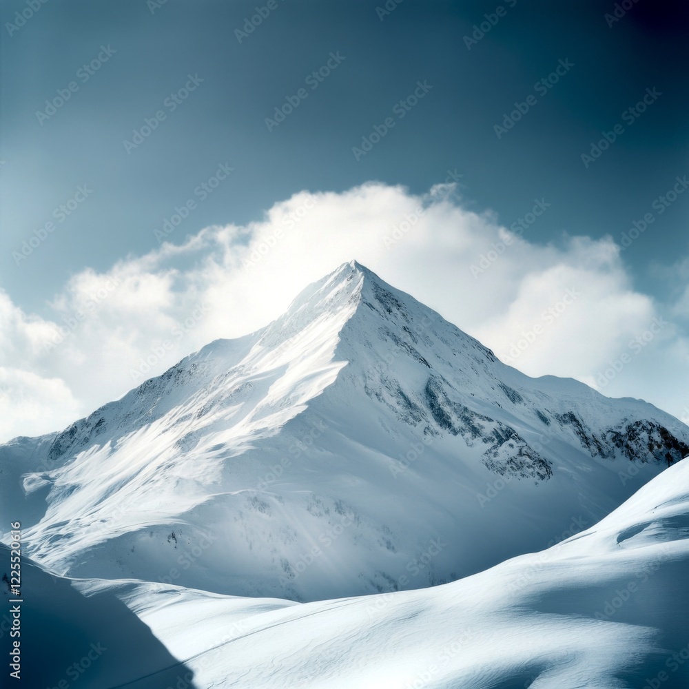 Majestic snowy mountain peaks under a bright blue sky. Experience the beauty of nature in this stunning landscape. Perfect for travel and adventure themes. AI Majestic snowy mountain peaks under a bright blue sky. Experience the beauty of nature in this stunning landscape. Perfect for travel and adventure themes. AI