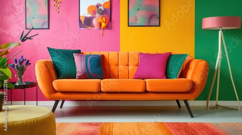 Photo of a vibrant living room sofa