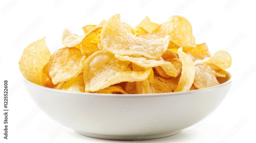 Potato chips on white background in a bowl Potato chips on white background in a bowl